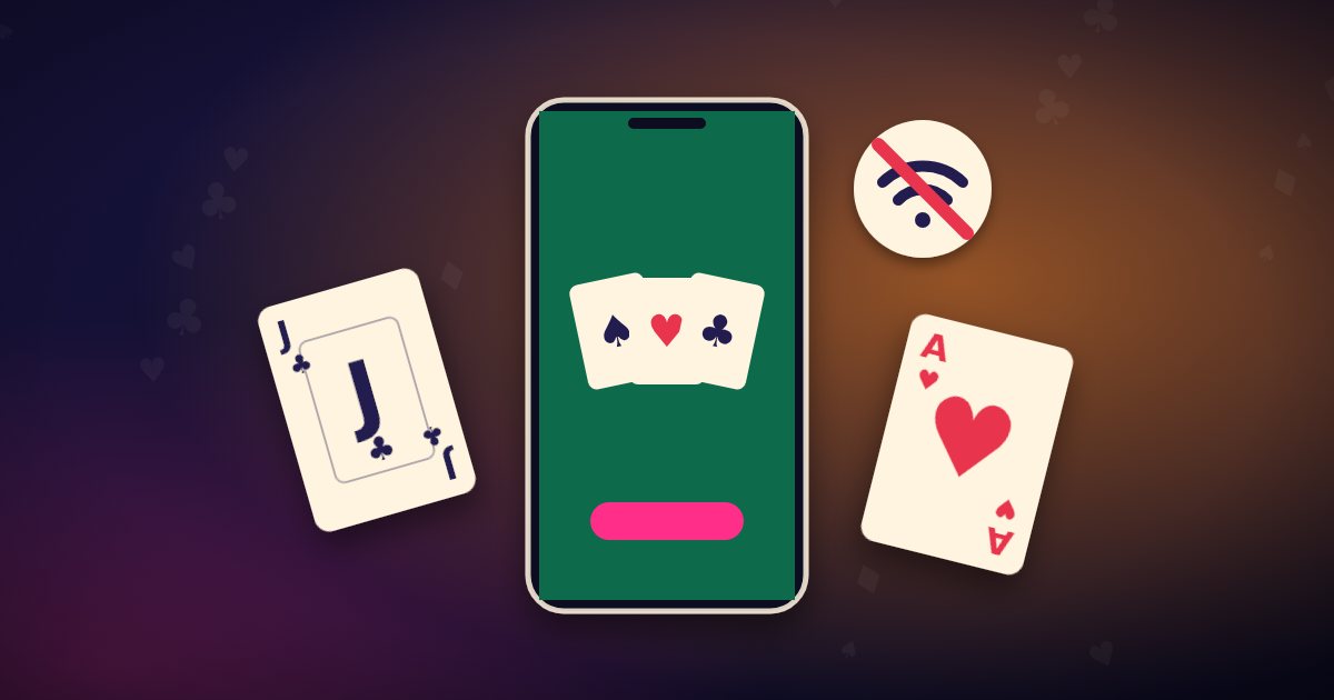 Offline card games on an Android phone, with a crossed-out Wi-Fi symbol