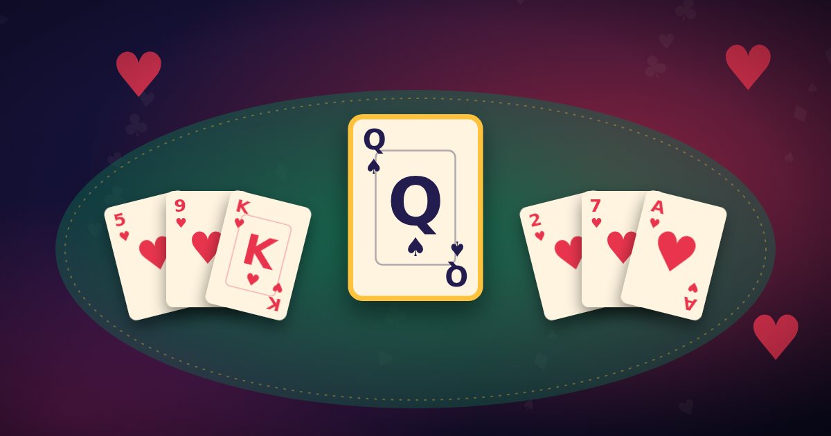 Hearts: the queen of spades and a spread of heart cards on the table
