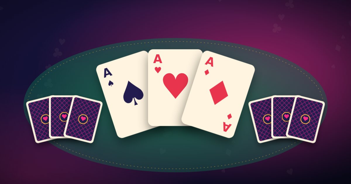 Teen Patti: three cards dealt face up showing a trail of three aces