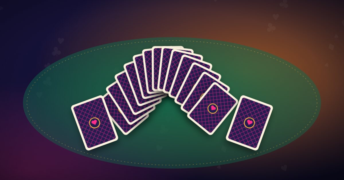 Shuffling cards: a riffle shuffle with cards arcing between two halves of the deck