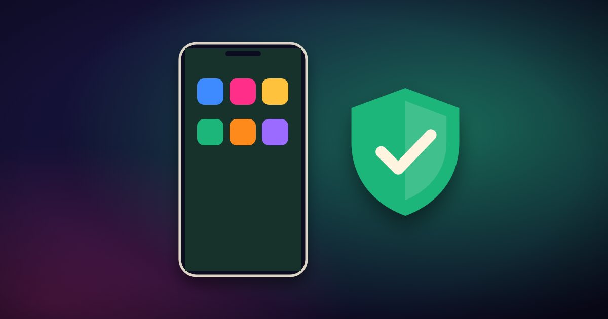 A phone protected by a green shield with a tick, for Android developer verification