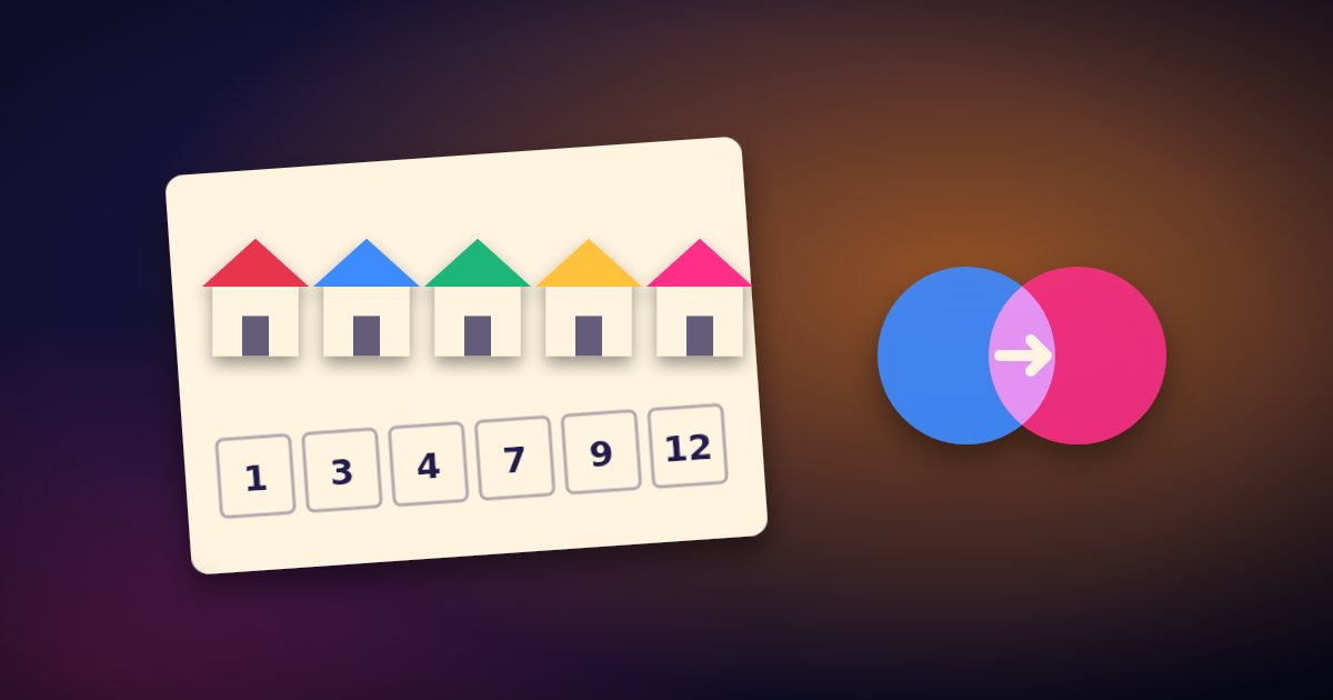 A row of little houses on a board-game sheet joined by a merge symbol, for a publisher acquisition