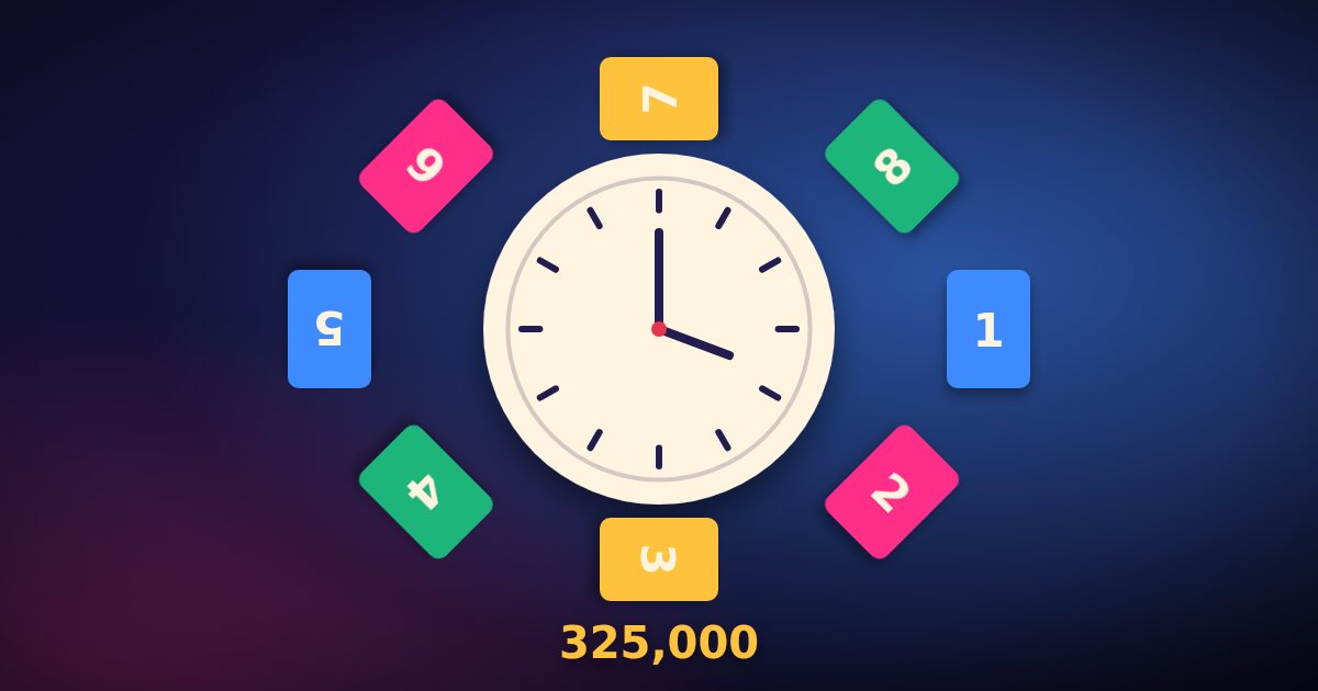A clock face surrounded by cooperative game cards, for a card game’s print milestone