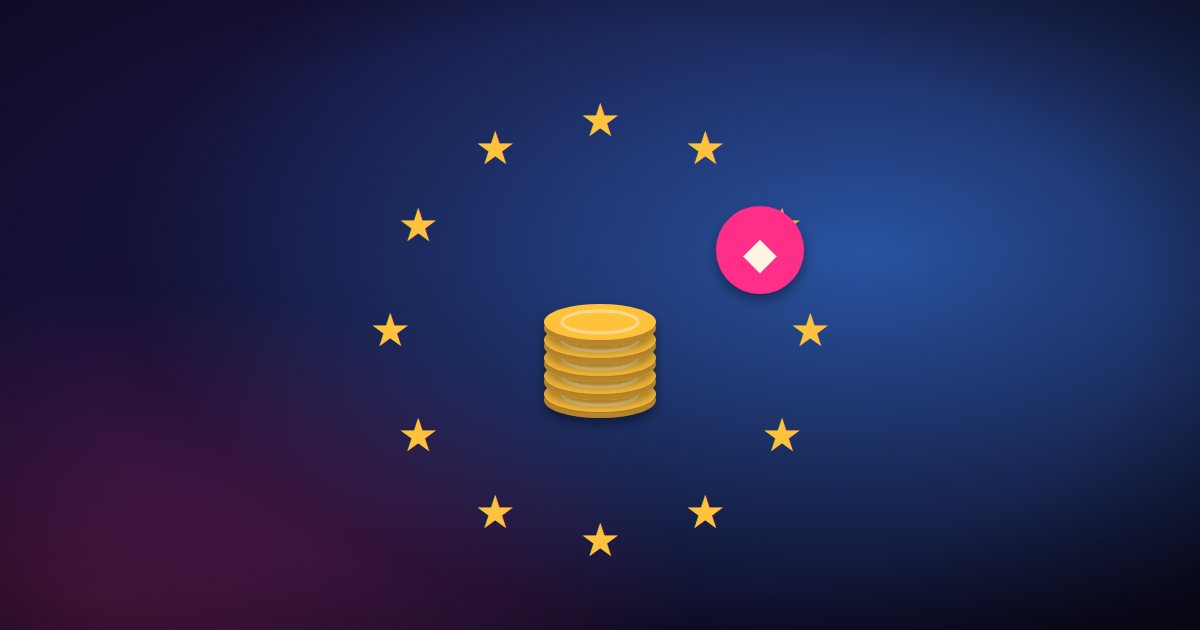 A ring of EU-style stars around a stack of virtual game coins