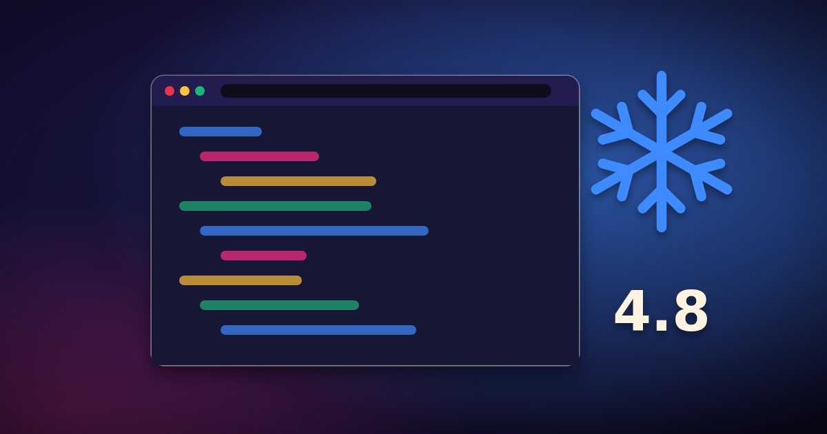 A code editor with a snowflake, for a game engine reaching feature freeze