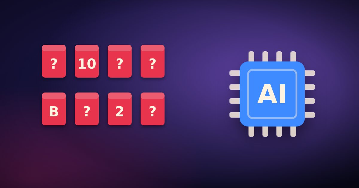 Hidden-rank game pieces facing an AI chip, for an AI beating a top player