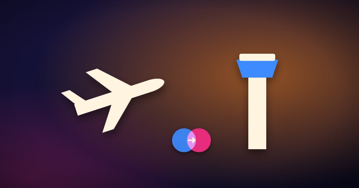 An airport with a plane and control tower merging with a game studio, for an acquisition