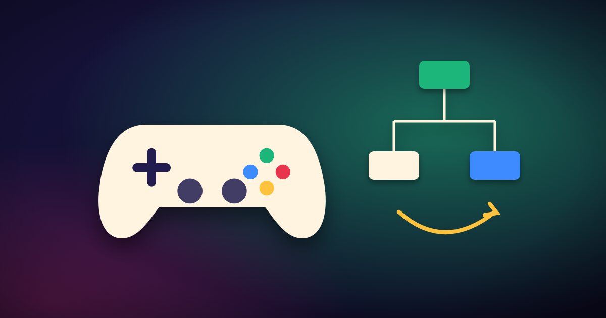 A game controller with an organisation chart and arrows, for a studio restructure